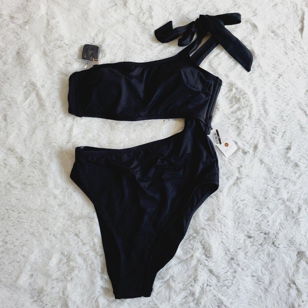 Shade & Shore Women's One Shoulder Bow Cut Out One Piece Swimsuit BT7-Gi - Picture 2 of 4